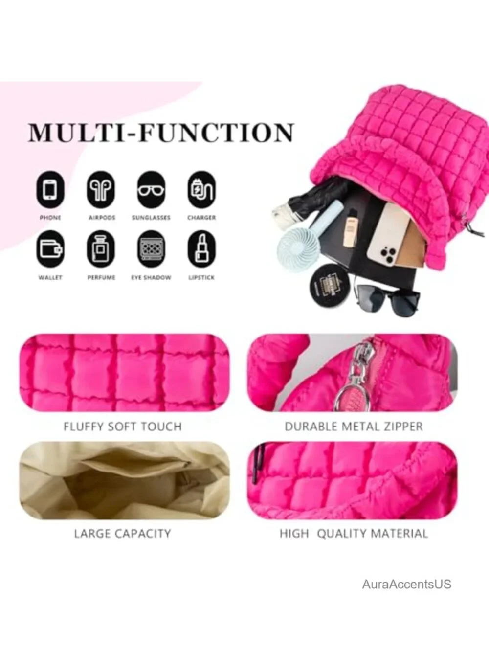 Quilted Puffer Tote Bag Nylon Crossbody Shoulder Hobo Handbag Travel Carryall